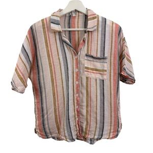 Garnet Hill Linen Short Sleeve Button Down Shirt Women's Size 4